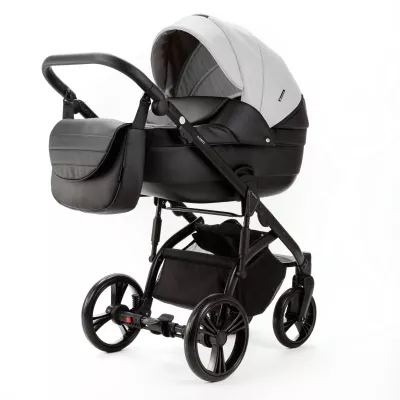 Коляска Adamex Lanti Deluxe 2 в 1, LN-SD1, бел.кожа + черн. кожа