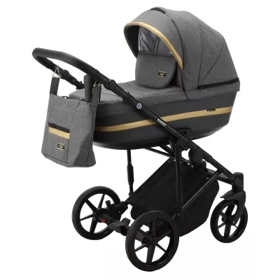 Коляска Adamex Rimini Lux 2 в 1, RI7, т.сер+т.сер.кожа+золото.отделка