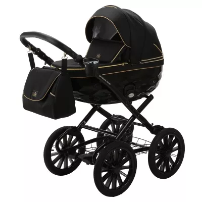 Коляска Adamex Chantal Retro 2 в 1, C1-A, черный+золотые молнии