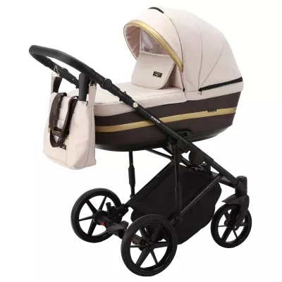 Коляска Adamex Rimini Tip 2 в 1, RI84, св.бежево-розов+т.коричнев.кожа+золото.отделка