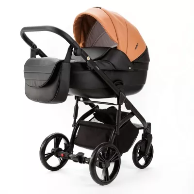 Коляска Adamex Lanti Deluxe 2 в 1, LN-SD109, карамель.кожа + черн. кожа