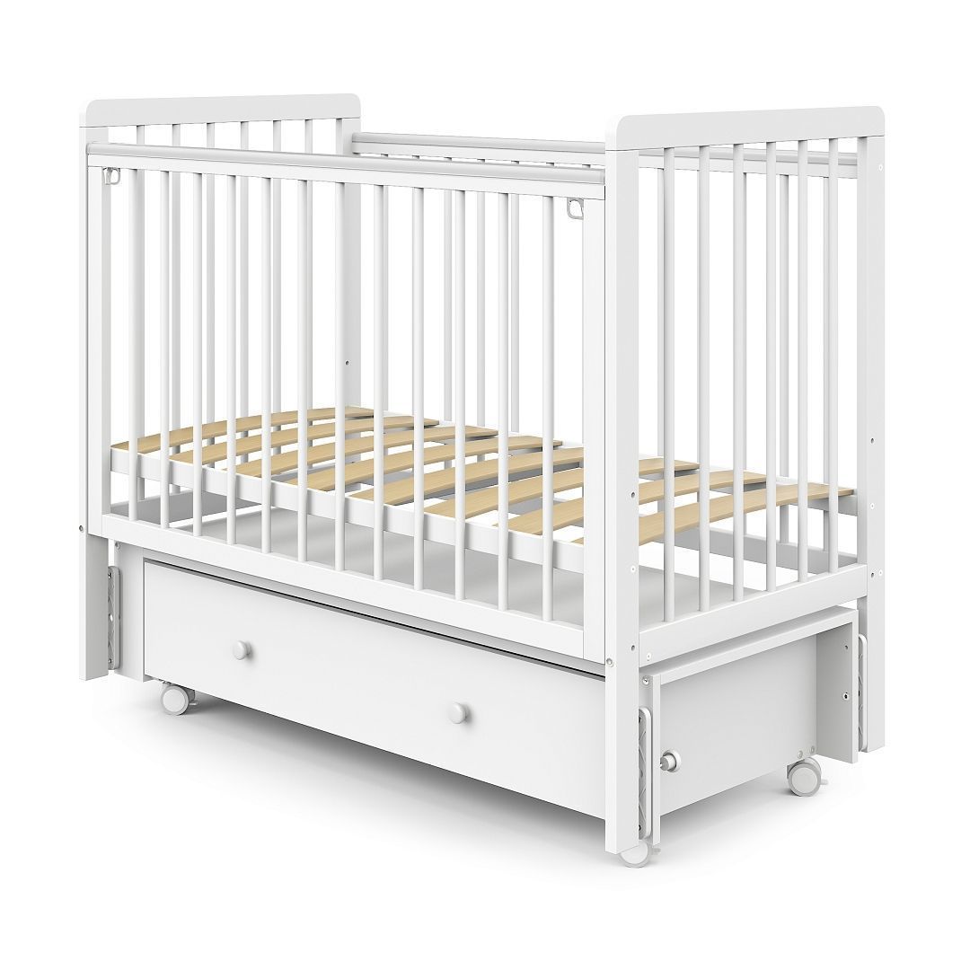 Кровать детская Pituso Tiny маятник с ящиком, Белая аляска