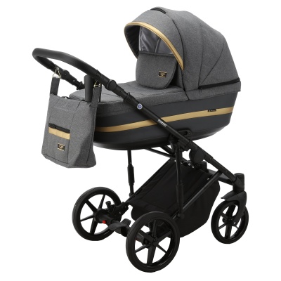 Коляска Adamex Rimini Lux 2 в 1, RI7, т.сер+т.сер.кожа+золото.отделка