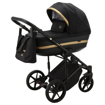 Коляска Adamex Rimini Tip 2 в 1, RI1, черный+черн.кожа+золото отделка