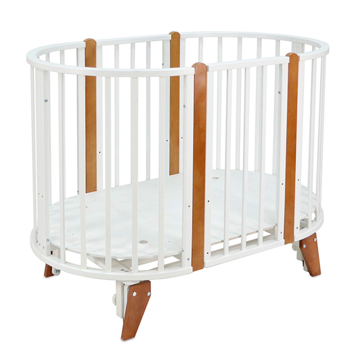 Кровать-трансформер Indigo София NEW 6в1 круг-овал, универсальный маятник, белый-натуральный