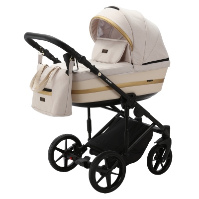 Коляска Adamex Rimini Lux 2 в 1, RI17A, св.беж+молочн.кожа+золото.отделка