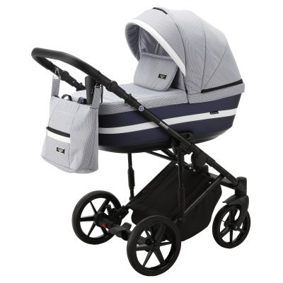 Коляска Adamex Rimini Lux 2 в 1, RI27 , голуб.жаккард+син.перл.кожа+бел.отделка