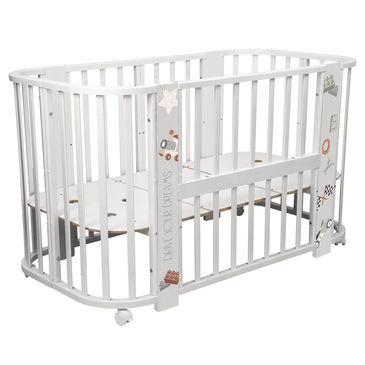 Кровать-трансформер Indigo Baby Line 5 в 1, поперечный маятник, машинки